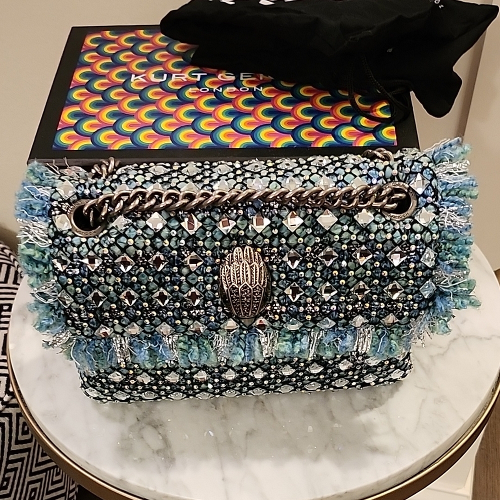 NWT Kurt Geiger London Elegant Blue/Teal Beaded Handbag